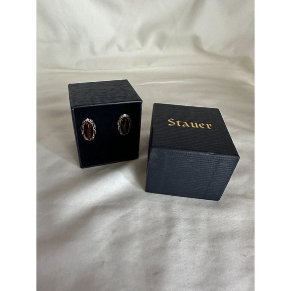 New vintage Stauer amber pierced earrings set in sterling silver - Picture 2 of 4